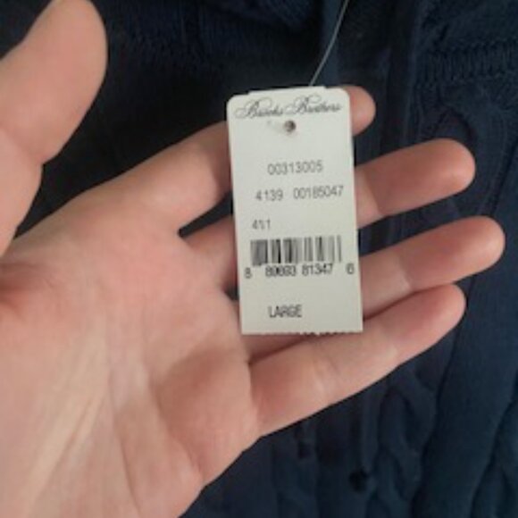 Brooks Brothers Hoodie Sweater Mens L Navy Blue Cotton Cable Knit Classic NWT - Picture 5 of 8